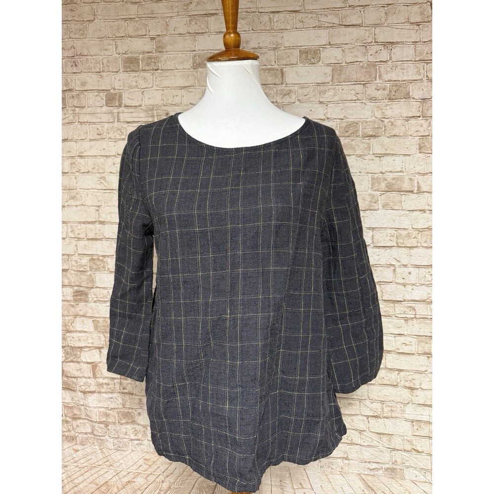 Chalet Et Ceci Women's Linen Melodie Plaid Boxy Shirt Size Xs Lagenlook Artsy
